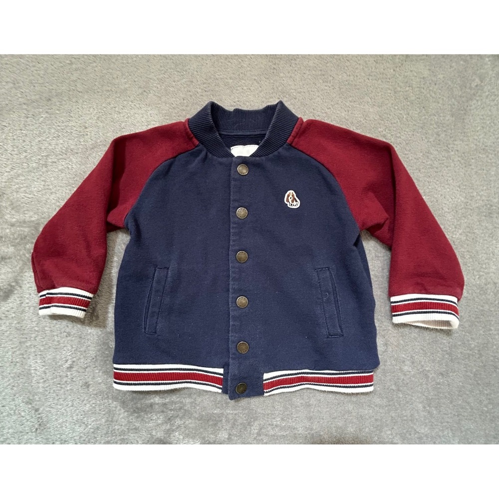 Janie and Jack Boys 18-24M Blue Dog Varsity Jacket Navy Red Snap Front